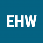The acronym "EHW" written over Brighter World Blue. The acronym "EHW" stands for "Employee Health and Wellbeing" which Monica Poulin is the acting manager of. Her contact information is embedded underneath and she can be reached on her phone at 1 (905) 525-9140 extension 23564. Her email is mpoulin@mcmaster.ca and there is a link to the EHS website.