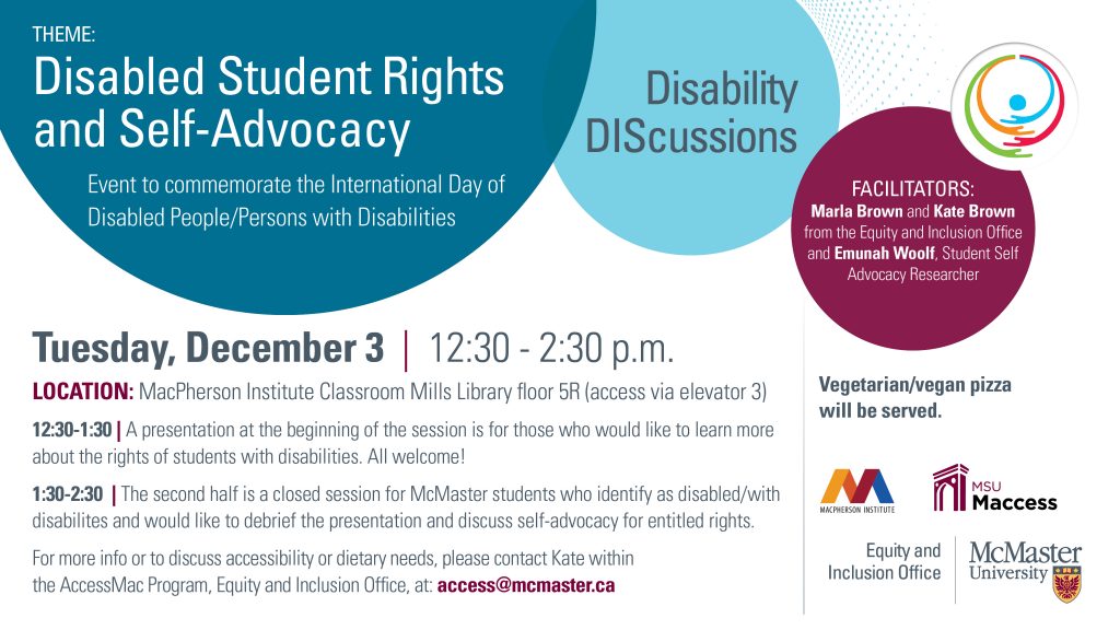 Disability DIScussion for Disabled Student Rights and Self-Advocacy poster.