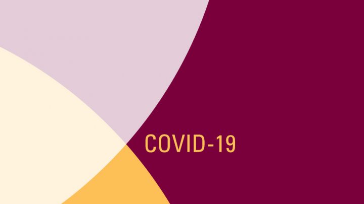 A purple, white, yellow and maroon colour blocked background with the title "COVID-19" written in yellow.